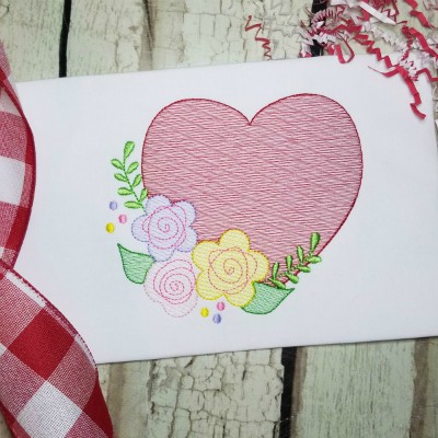 heart with flowers sketch embroiderry